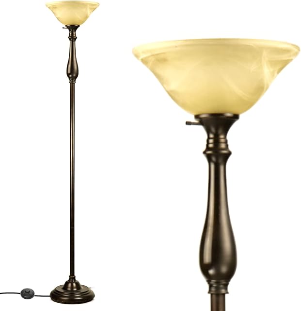 Lightaccents Royal Floor Lamp with Victorian Bronze Finish and Amber Alabaster Glass Shade - Office Torchiere Standing Pole Lamp - Decorative Floor Lamps for Living Room 16176-29 - ( Bronze)