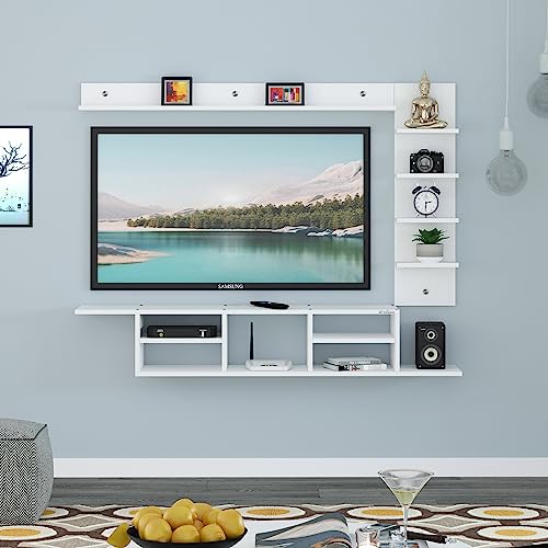 Image of Anikaa Charley Engineered Wood Wall Mount TV Unit /TV Stand /Wall Set Top Box Stand /TV Cabinet /TV Entertainment Unit (White)(Ideal for Upto 55 inch)(D.I.Y)