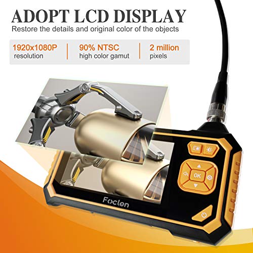 Industrial Endoscope,Foclen Borescope Camera 1080P HD 4.3inch LCD 2600mAh Battery Handheld Inspection Camera with Light 6 LED and 16GB TF Card Digital Video Recording IP67 Waterproof (16.4FT)