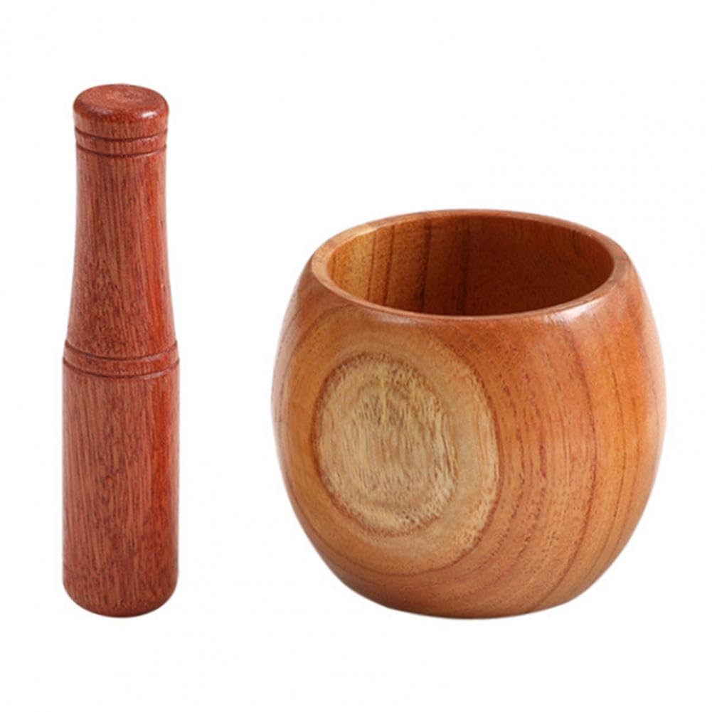Pestle and Mortar Set Garlic Jar Mortar Wooden Grinder Round Smooth Hand Polished Pestle Set