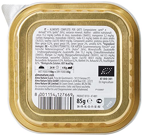 almo nature Bio Organic Maintenance nass für Katzen - mit Huhn 85 g x 19 stück, 1.62 kg