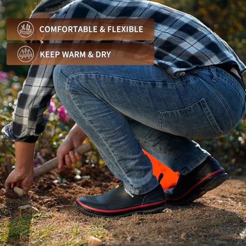 Mens Garden Shoes, Waterproof Slip-On Womens Rain Boots Unisex Rubber Footwear for Gardening, Farming, Lawn Care and Yard Work, Size 6-134