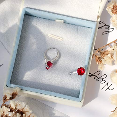 Cacestone July Birthstone Earrings Sterling Silver Gemstone Created Ruby Earrings Red Cubic Zirconia Hoop Dangle Earrings For Women Daily Wear Anniversary Birthday Gifts For Wife Girls Her #TOP4
