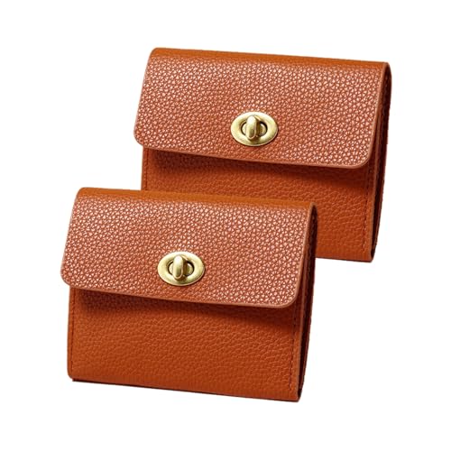 2 Pcs Small Leather Wallets for Women with Metal Buckle, Stylish Card Holder & Coin Purse for Cash, Business and Daily Use, Easy to Carry (Brown)