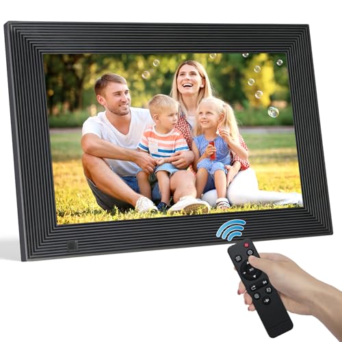 TSITSC Cadre photo numérique électronique de 10,1 pouces avec télécommande, écran IPS HD, lecteur 1080p, calendrier, réveil, partage des moments via USB/carte SD (non WiFi)