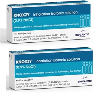 KNOXZY Sterile Isotonic Saline Solution 0.9% - Sodium Chloride NaCl - Inhalation Saline Solution for Humidifying The Airways – 20 X 2.5 ml Unit Dose Vials, Pharmaceutical Grade (Pack of 2)