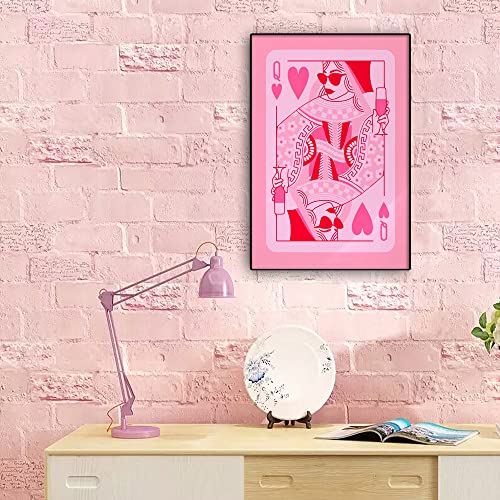 Hemolal Pink Queen Of Hearts Poker Aesthetic Posters Funny Preppy Playing Card Canvas Wall Art Game Room Prints Painting Retro Trendy Modern Wall Decor For Teen Girl Bedroom Dorm 12X16In Unframed #TOP6