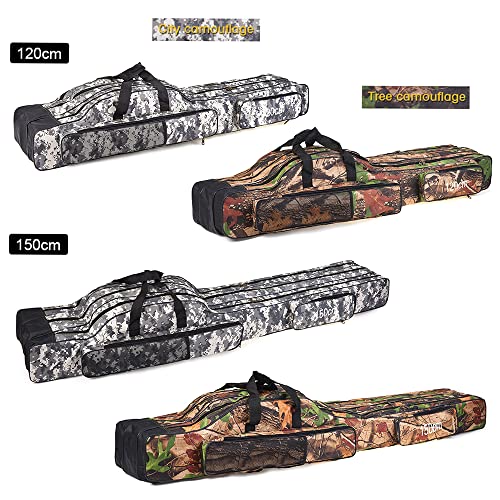 doorslay Fishing Bag Portable Folding Fishing Tackle Storage Bags Oxford Fishing Rod Case Fishing Pole Bag Carry Organizer Waterproof for Fishing Camping Hiking Traveling Tree Camouflage - Image 4