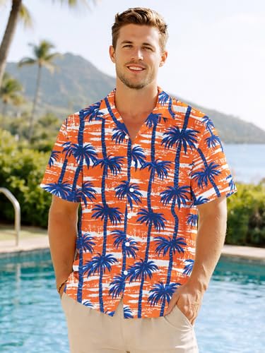 Image of Yoimira Hawaiian Shirts for Men, Print Mens Casual Short Sleeve Button Down Shirts Floral Aloha Beach Shirt