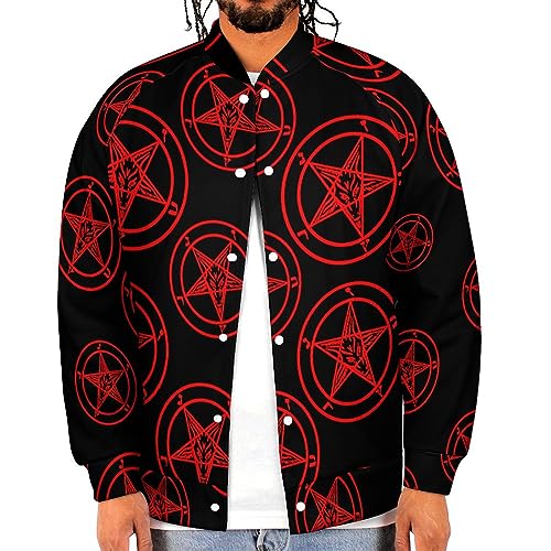 Baphomet Satan Satanic Sabbatic Goat Men's Baseball Bomber Jacket Long Sleeve Sweatshirt Casual Streetwear Coats with Pocket