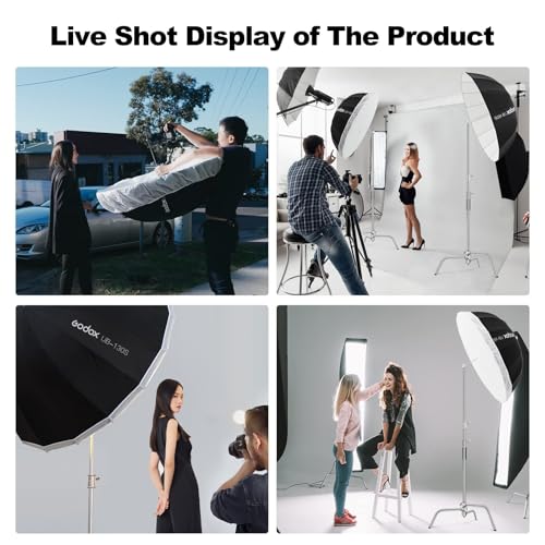 Image of Godox UB-130S 51.2 inch 130cm Parabolic Deep Reflective Umbrella Silver Inner Photography Studio Soft Light Umbrella with Withe Diffuser Cover for Video Studio Shooting (130Silver)
