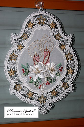 Plauener Spitze Fensterbild 20x26 cm + Saugnapf Weihnachten Stickerei...