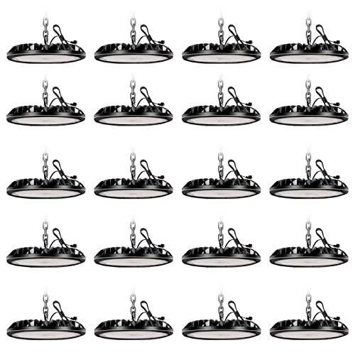 20 Pack 100W LED High Bay Light, 110V LED Shop Lights, 6000K 10000LM UFO Warehouse Light, with 5ft Cable US Plug, Hook Mount, Garage, Factory, Warehouse, Workshop, Area Light 20 Pack 100W LED High Bay Light, 110V LED Shop Lights, 6000K 10000LM UFO Warehouse Light, with 5ft Cable US Plug, Hook Mount, Garage, Factory, Warehouse, Workshop, Area Light