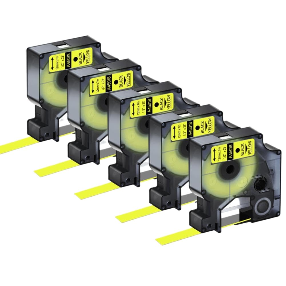 5 10 nastri per etichette A45018 nero su giallo 12 19 mm compatibili con D1 45018 45808 LabelManager 300 350 350D 360D(5PK)
