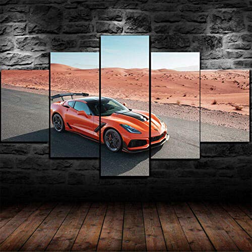 Airxcn 5 Panel Leinwand Wandkunst Home Wohnzimmer Dekor Poster HD-Druck Chevrolet Corvette zr1 Supercar