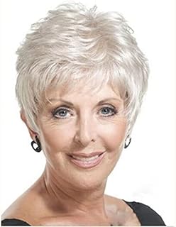 MIUXIU Ladies White Short Fluffy Curly Layered Wigs for Old Women Hair Heat Resistant Full Wigs Short Layer bangs Nature Hair (2 White)