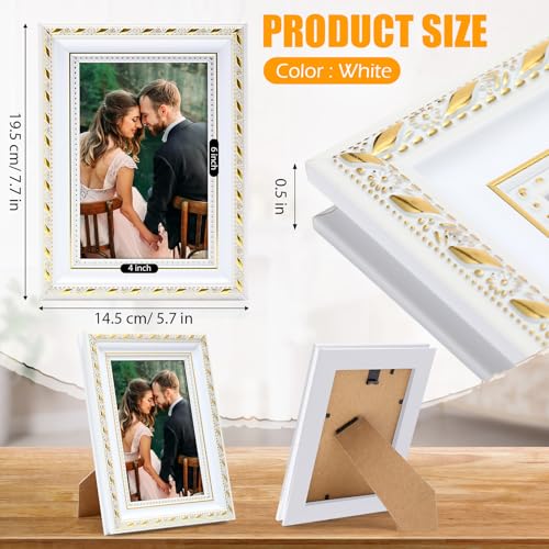 Image of 12 Pcs 4 x 6 Inch White Picture Frames Bulk Vintage Antique Ornate Retro Baroque Photo Frames with Backboard for Wall Hanging Tabletop Home Decor Wedding Christmas Display