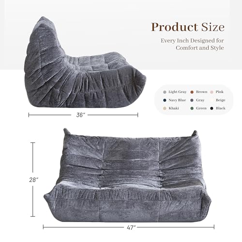 Image of Bean Bag Chair, 2 Seater Lazy Bean Bag Sofa Memory Foam Couch, Giant Bean Bag Chairs for Adults, Loveseat Fireside Chair for Living Room, Bedroom, Office(Dark Grey)
