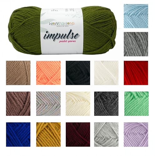 Image of WOAFashions Impulse Hand Knitting & Crochet Yarn, Premium Acrylic, 4 : Medium (Dark Olive) (3x100gms / 3.5oz / 200mtr / 218yds)