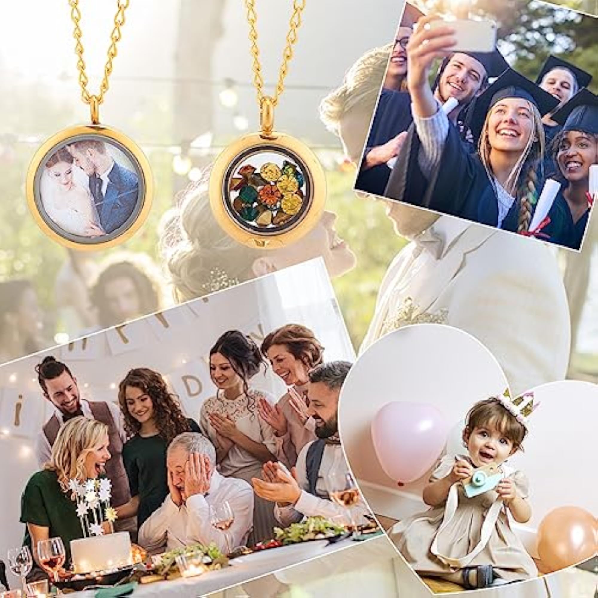 3 pcs Memory Locket Pendants Glass Photo Charms for DIY