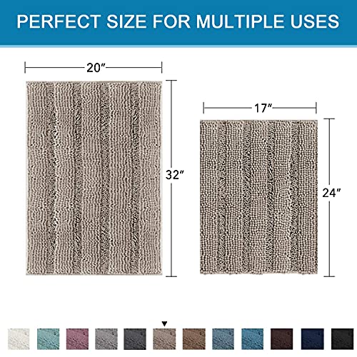 H.versailtex Item Striped Chenille Rug Pack 2-20" X 32"/17" X 24" And Pack 1-47" X 17" Bundle, Taupe #TOP4