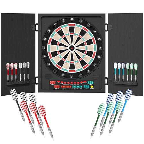 HOMCOM Bersaglio Freccette Elettronico con 6 Display, Bersaglio Professionale con 12 Freccette Incluse e 27 Modalità di Gioco, per 8 Persone, 51x6.5x57cm, Nero