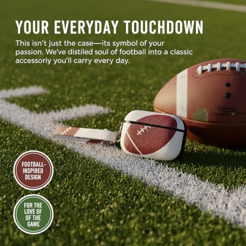 Image of Football PU Leather Case for Apple AirPods Pro 2nd Gen, Compatible with AirPods Pro 1st Gen, Protective Cover with Keychain, Wireless Charging, Brown