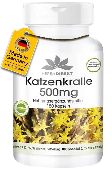 Katzenkralle Kapseln 500mg - 180 Kapseln - Uña De Gato - Cat's Claw - vegan | HERBADIREKT by Warnke...