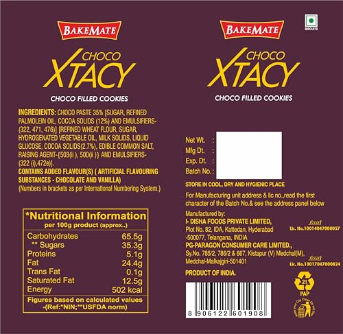Image of BakeMate Choco Xtacy Choco-Filled Cookies - 300g | Pack of 5 (60g Each) | Original Cookies with Rich Chocolate Cream