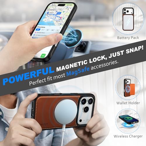 SHIELDON Detachable Genuine Leather Case Wallet for iPhone 17 Pro 6.3" 2025 | 2-in-1 Design, Wireless Charging, Magnetic, RFID Blocking Credit Card Holder, Kickstand, Flip Cover - Retro Brown by SHIELDON - Image 4