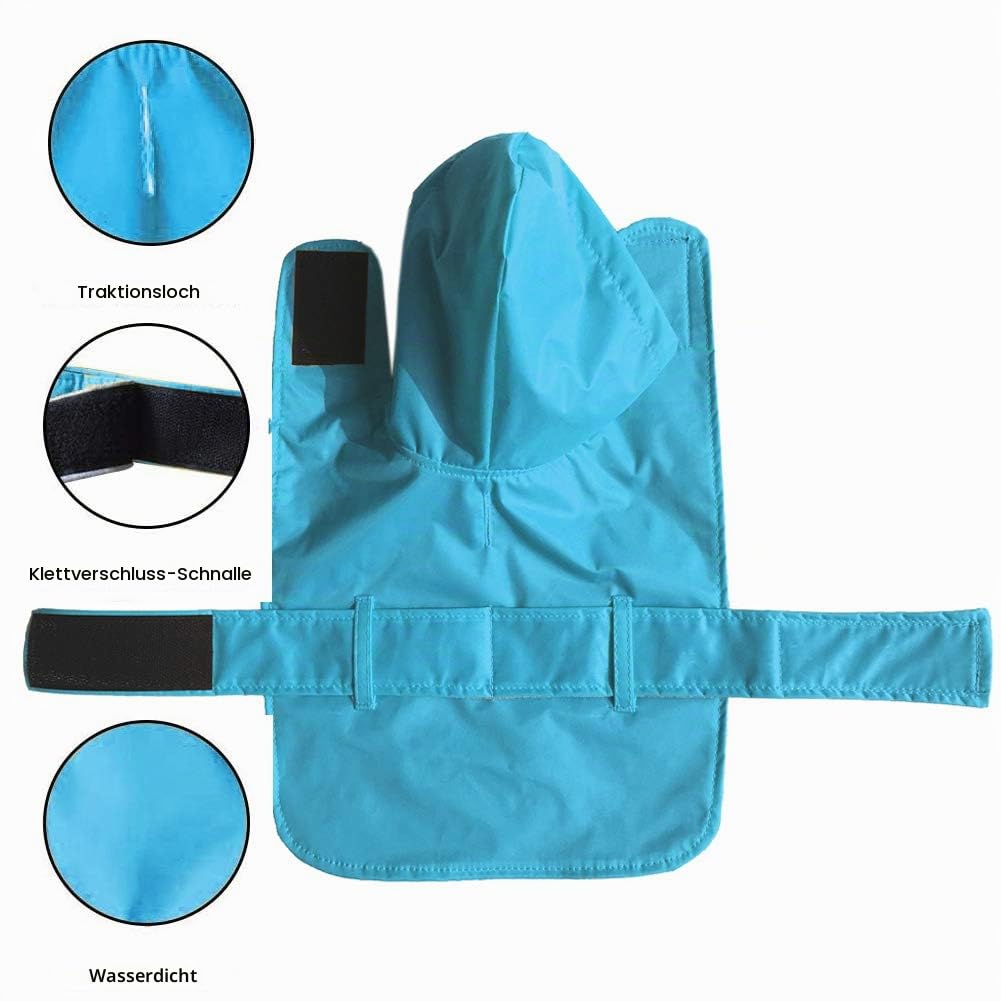 LeerKing Hunderegenmantel mit weichem Futter Regenjacke Wasserdicht Regenmantel Hund für kleine, mittlere und große Hunde Länge 11 bis 71 Blau S