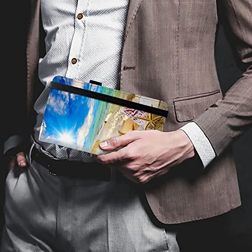 Image of FUYOCWE Leather Checkbook Covers for Men Women Check Book Holder Cover Wallets for Personal Checkbook Duplicate Checks with RFID Blocking & Elastic Strap-Beautiful Beach Seashells