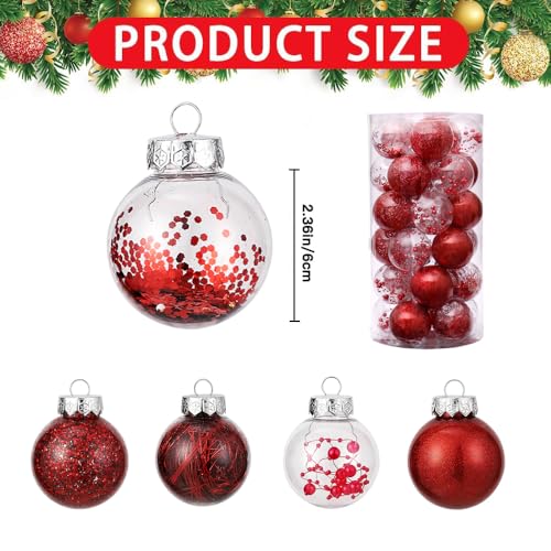 Garvee 30 Pcs Christmas Ball Ornaments, 2.36 Inch/6 Cm Shatterproof Christmas Tree Balls for Holiday Wedding Party Decoration, Red