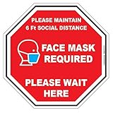 Face Mask Required/Maintain 6 Ft. Social Distance Stop Sign Window Cling (Face Mask Required 6ft Distance Marker, 18" x 18")