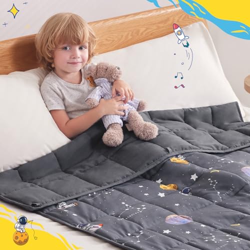 anfie Weighted Blanket Kids (50"x60" 5lbs), Weighted Blanket Cooling Blanket for Sleeping,Throw Size Breathable Blanket with Premium Glass Bead(Space Grey)