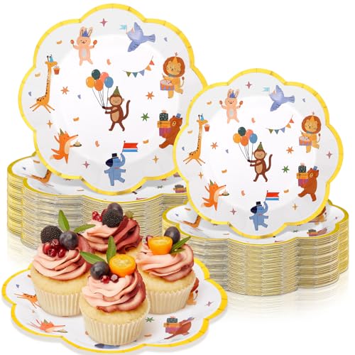 HIYZI 48 PCS Animal Parade Party Plates Disposable Paper Plates Scalloped 7 Inch 9 Inch Plates for Birthday Baby Shower Zoo Jungle Themed Party Kids Picnics Decorations HIYZI 48 PCS Animal Parade Party Plates Disposable Paper Plates Scalloped 7 Inch 9 Inch Plates for Birthday Baby Shower Zoo Jungle Themed Party Kids Picnics Decorations