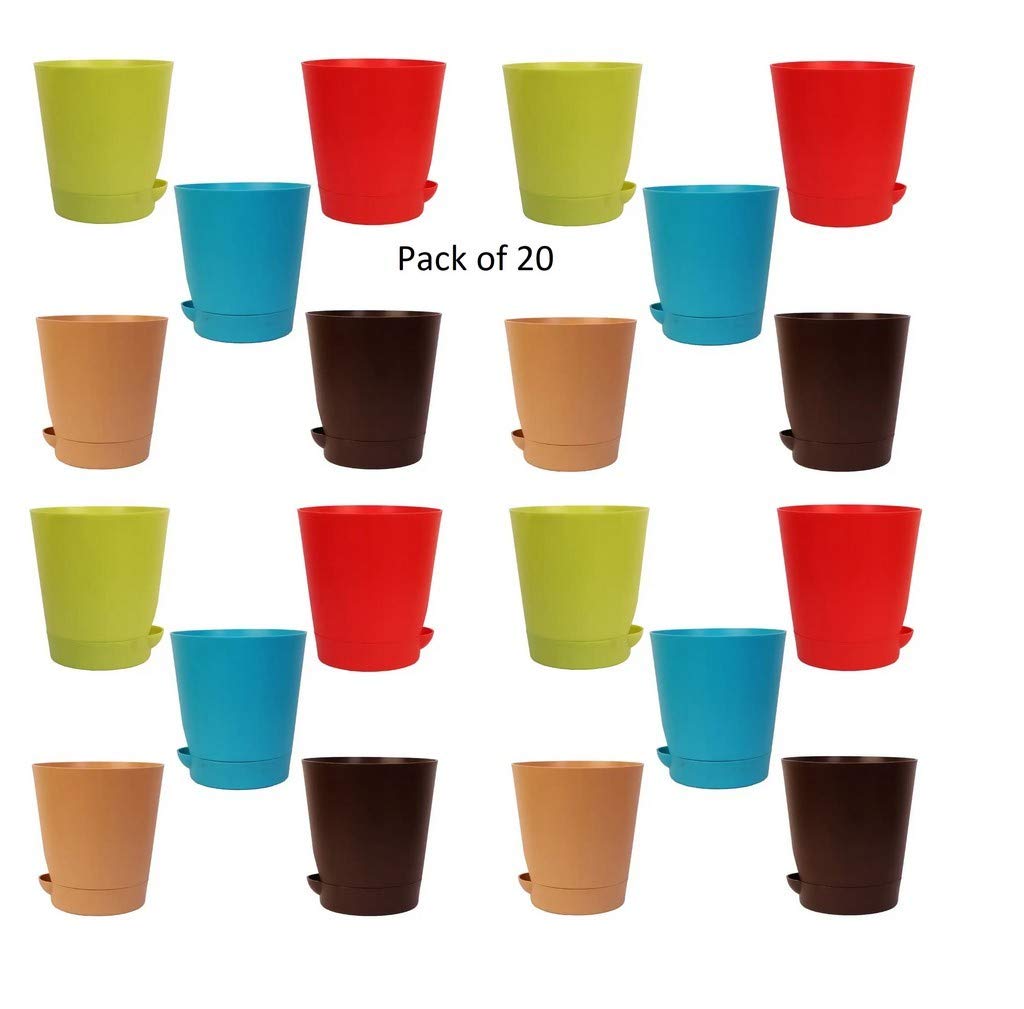 Creative Farmer Self Watering Flower Pot Krish 10 (4 Inch) - Mixed Colour (Pack of 20) (Home Garden | Gardening Balcony Decoration- Cactus Vegetable Succulant Herb) (GNA-1-[20NOS]-KRISH10|Mixed|55E)