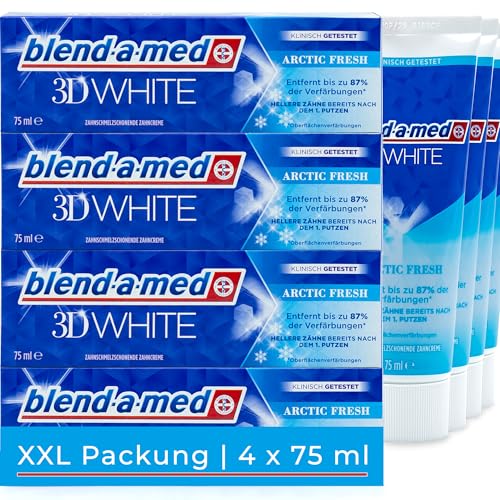 4x Blend-a-med 3D White Arctic Fresh 75ml XL Pack hellere Zähne bereits nach dem 1. Putzen zahnschmelzschonende Zahncreme