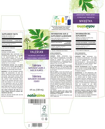Naturalma Valerian (Valariana Officinalis) Root Alcohol-Free Tincture 4 Fl Oz Liquid Extract In Drops | Herbal Supplement | Vegan | Product Of Italy #TOP1