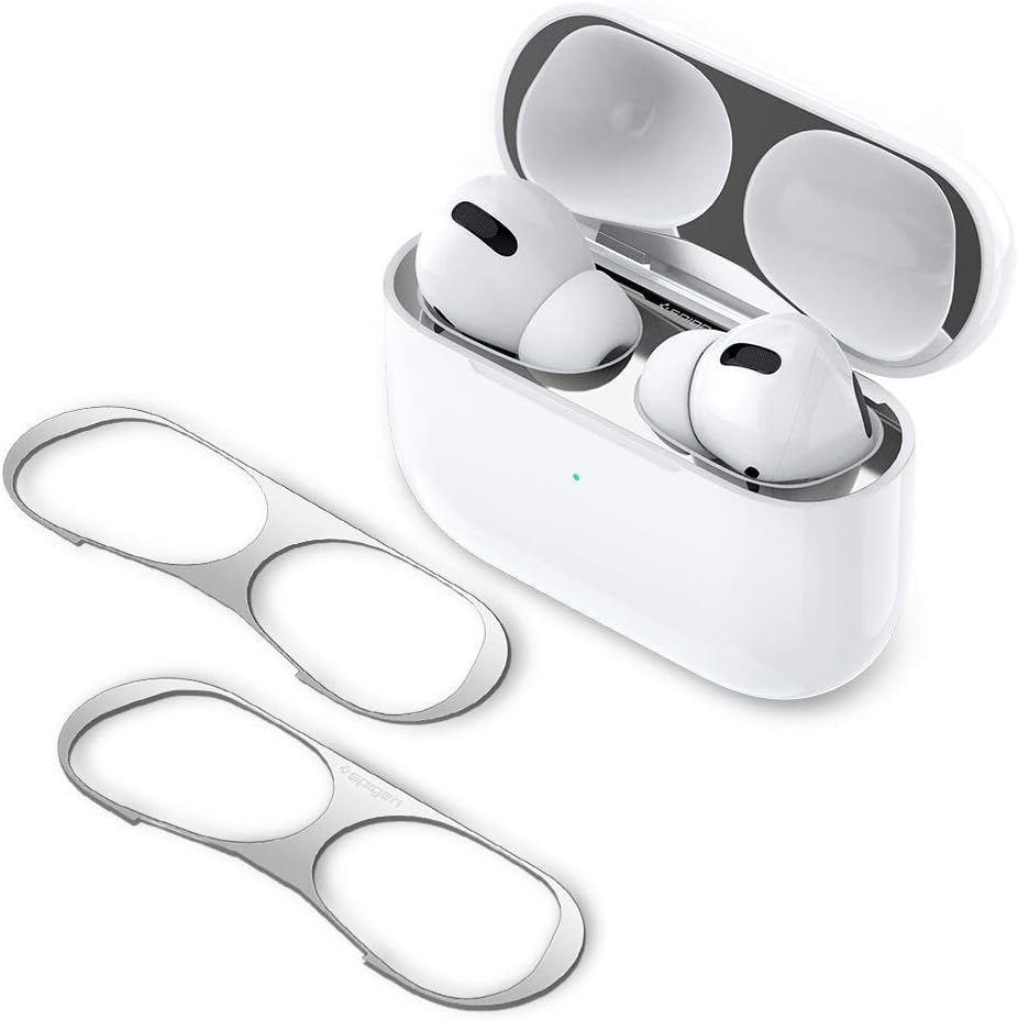 Spigen Shine Shield designed for Airpods Pro 2nd Generation (2022) and Airpods Pro (2019) Anti Dust Guard Sticker [2 Sets] - Metallic Silver