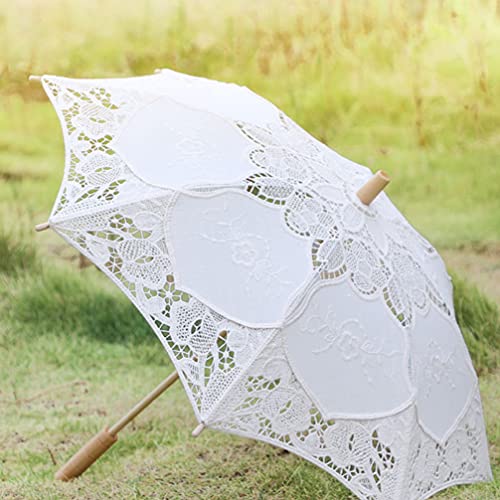 Yardwe Laço Do Guarda- Chuva Branco Cabo De Madeira Do Vintage Nupcial Do Lace Umbrella Parasol Umbr
