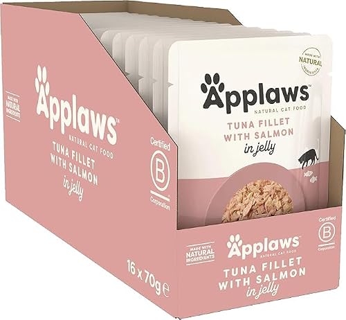 Applaws Natural Premium Wet Cat Food for Adult Cats, Tuna with Salmon in a Tasty Jelly Pack of 16 x 70g Pouches 8278AU
