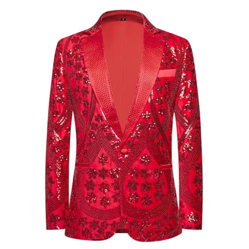 PYJTRL Giacca da Uomo Ricamato Paillette Florale con Strass scoccato