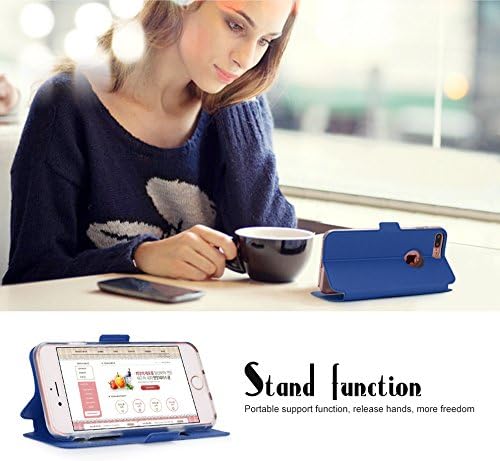 FYY Case for iPhone 7 Plus/8 Plus, Magnetic Flip Phone Case Stand Protective Cover with Window View Function for Apple iPhone 7 Plus/8 Plus 5.5" Navy Blue