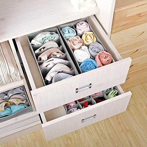 Baodan Bra Underwear Drawer Organiser Dividers Kit, Set of 4 Fabric Wardrobe Organisers Foldable Closet Storage Boxes Cabinet Organizer for Socks, Bra, Underwear Ties, Scarves, Handkerchiefs (Grey)