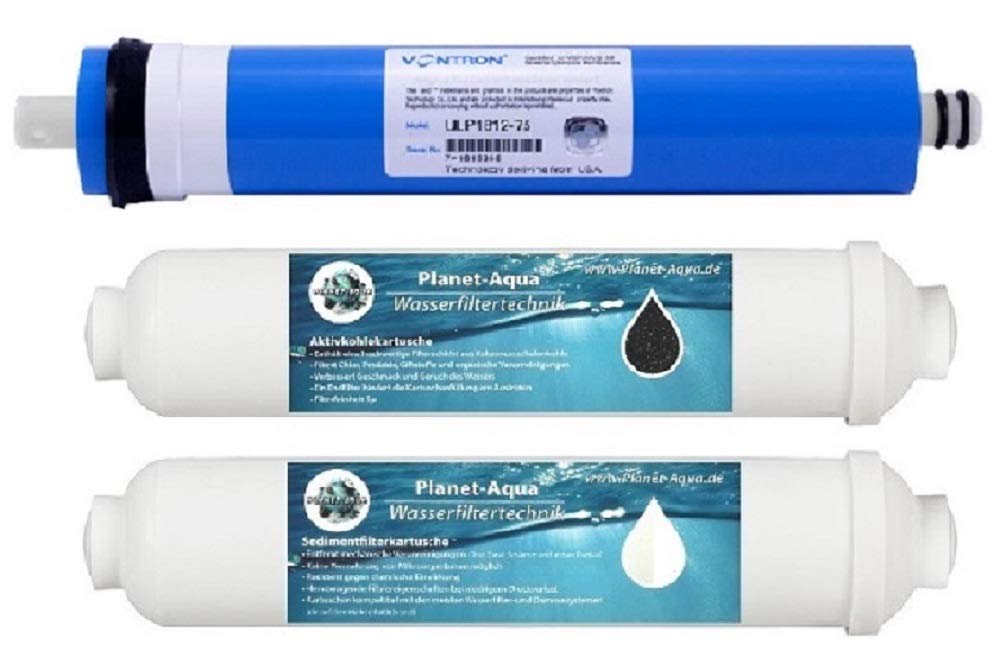 Planet Aqua Filterset + Membran 75 GPD für Umkehrosmose Osmoseanlage Wasserfilter Trinkwasser Osmosewasser Aquarium Osmose Ersatzfilter Kartusche Sedimentfilter Aktivkohle