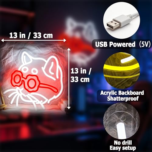 Image of Cat Neon Sign for Wall Decor Light Up Sign Led Signs for Room Party Home Wall Decor USB Powered