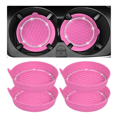 Set 4 portavasos coche con cristales rosas y silicona miniatura 1