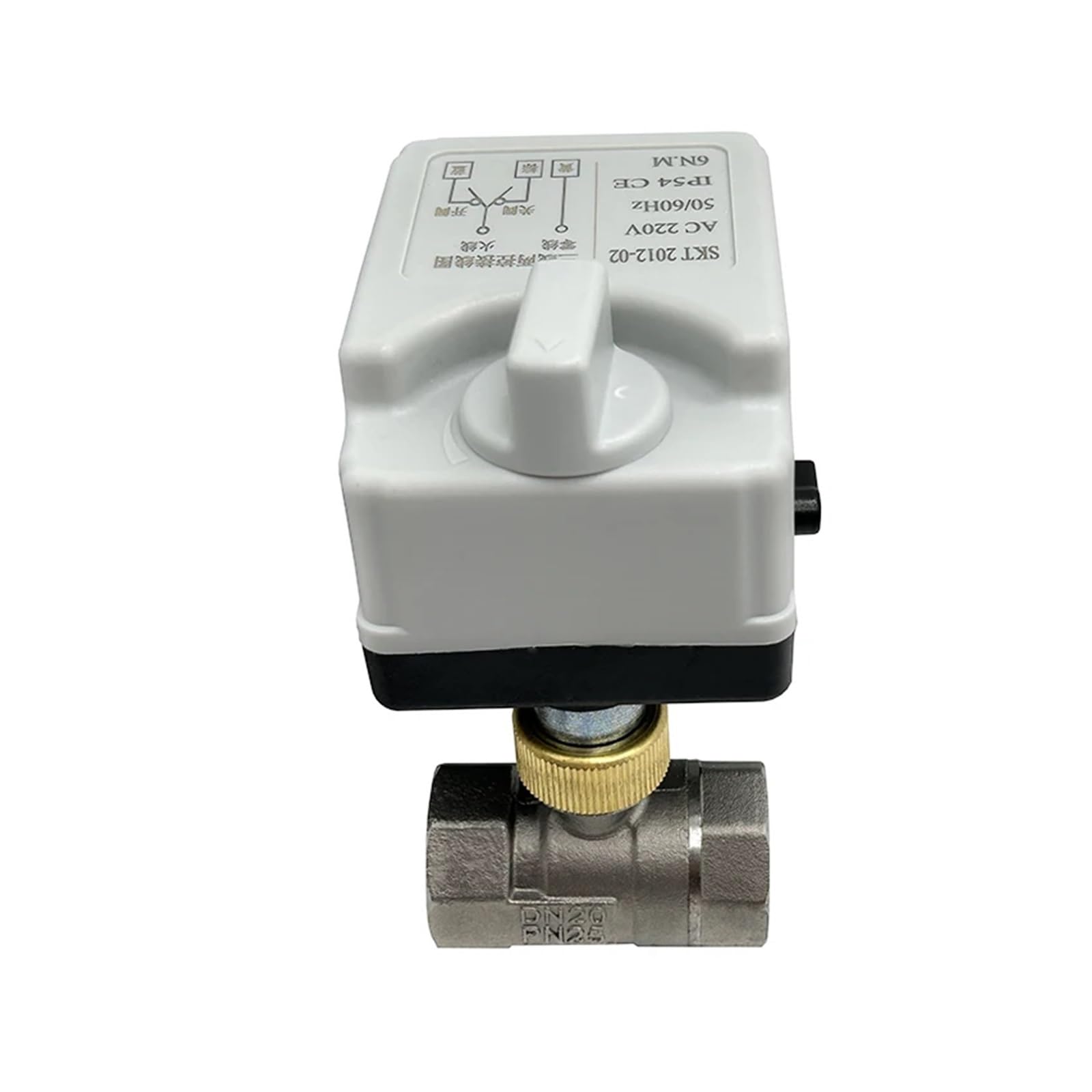 Valve motorisée Vanne à boisseau sphérique motorisée en acier inoxydable 3/4" avec interrupteur manuel, vanne à boisseau sphérique électrique à trois fils et deux points 220 V(220VAC)