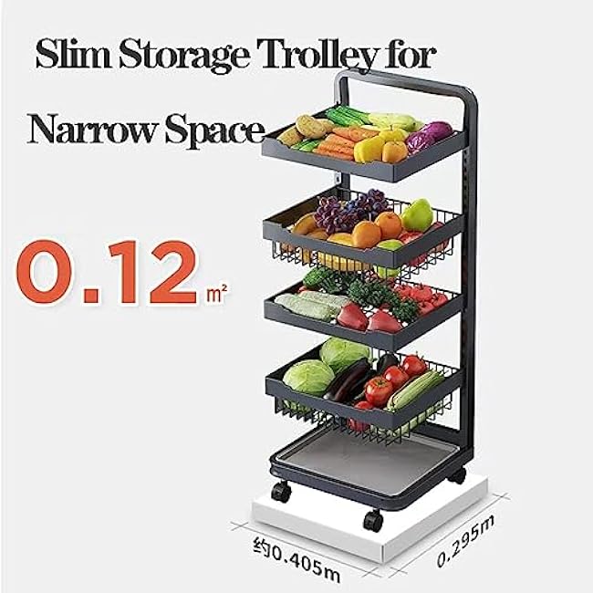 Kitchen Storage Trolley on Wheels Vegetable Rack,Kitchen Island Cart OVegetable Fruit Basket Utility with Handle for Living Room Pantry (Color : Nero, Size 4 Ti (Nero 4 Tier)-mk4J4coZ